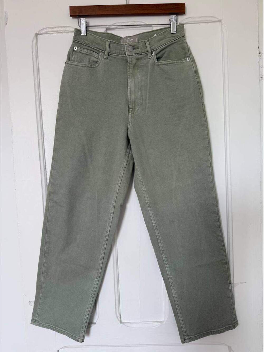 Everlane Way-High Jean Straight Organic Cotton, Sage Green, Size 27